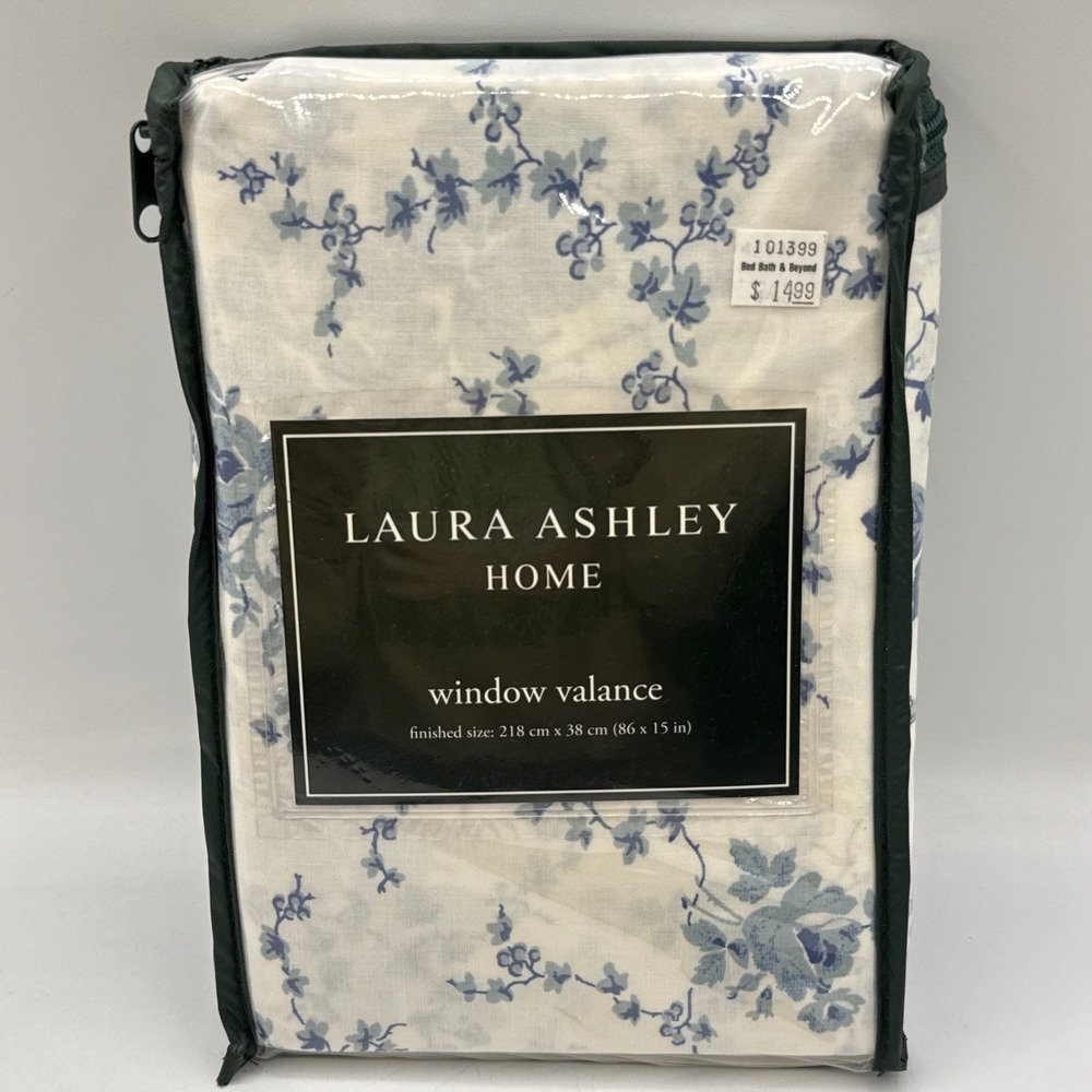 Laura Ashley Window Valance Home 86x15 White Blue Sophia Floral Toile Cotton